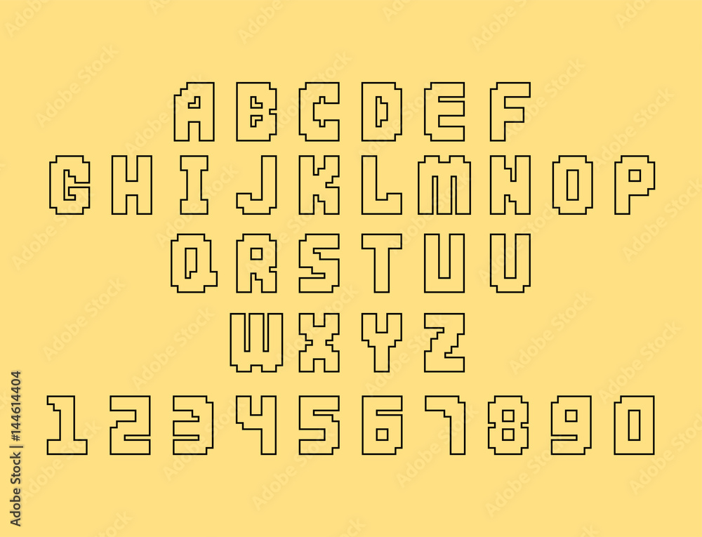 Leinwandbilder pixel retro font video computer game design 8 bit letters numbers electronic futuristic style vector