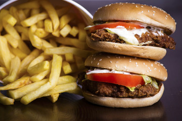 Hamburger and french fries