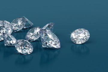 Diamonds group placed on blue  background 3d illustration