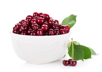 Fresh ripe cherries in bowl