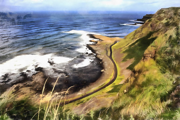 Colorful painting of Causeway Coast