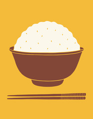 Flat hand drawn vector illustration of rice bowl and chopsticks 