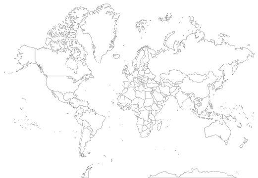 Highly detailed contour world map