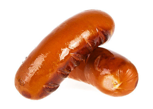 Two fried sausages isolated on a white background