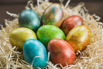Easter eggs on wooden background
