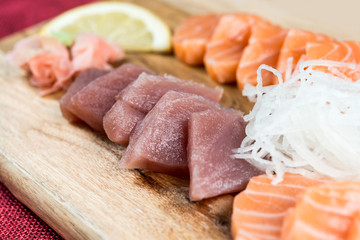 Japanese food fresh raw fish mixed sashimi