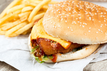 Cheese burger - American cheese chicken burger with fresh salad