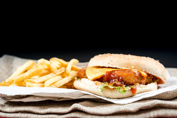 Cheese burger - American cheese chicken burger with fresh salad