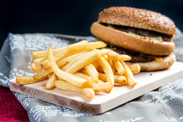 Cheese burger - American cheese burger with Golden French fries