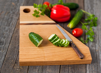 cutting board with vegetables