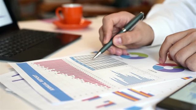 Trader Man Working With Documents And  Financial Report. Paperwork Concept.