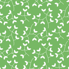 Dense tiny leaves seamless vector pattern on green background. Nature leaf background.