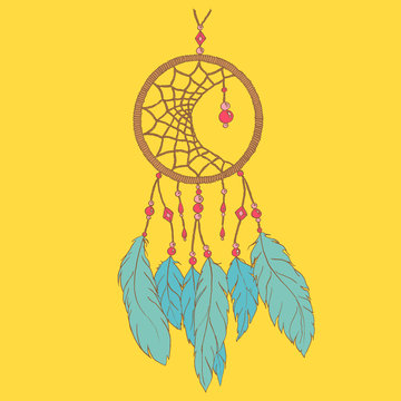 Ethnic hand made feather dream catcher vector