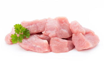 fresh meat on slice on the white background.