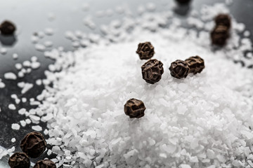 Close up of salt and pepper