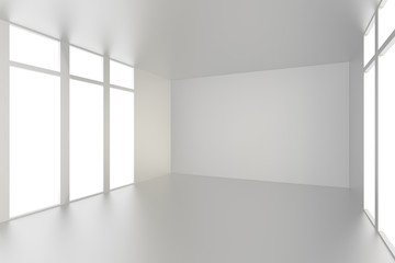 Bright white room with windows. 3d rendering