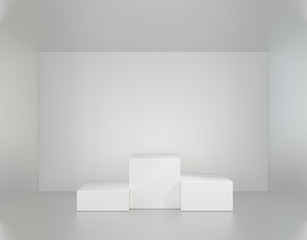 empty white room with a pedestal for presentation. 3d rendering.