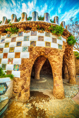 Barcelona, Catalonia, Spain: the Park Guell of Antoni Gaudi at sunset
 - obrazy, fototapety, plakaty