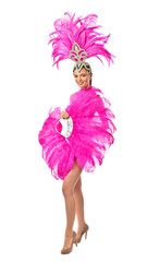 Beautiful Girl in carnival costume, isolated on white background.