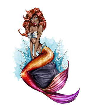 Raster Illustration - Mermaid - Cartoon Character
