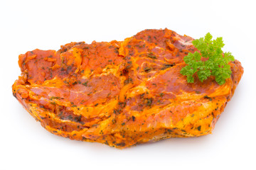 Pork chop, marinated. Isolated on the white background.