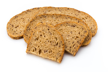 Rye bread slice isolated on white background.