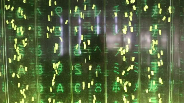 Air bubbles against the matrix code background