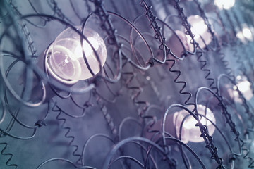 Background of vintage burning light bulbs