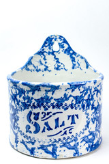 Antique Porcelain Salt Block Container Blue and White