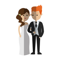 Obraz na płótnie Canvas wedding couple cartoon icon over white background. colorful design. vector illustration
