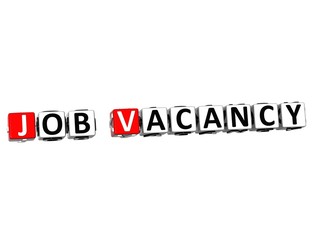 3D Job Vacancy block text on white background.
