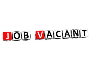 3D Job Vacant block text on white background.