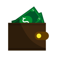 wallet with money bills icon over white background. colorful design. vector illustration