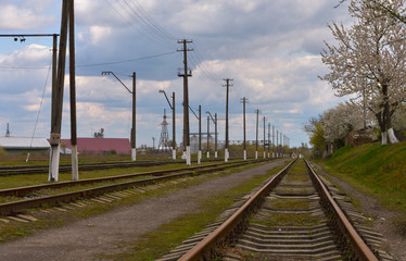 Fototapeta na wymiar Railway goes to horizon. Station. Choice. Road.