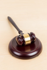 Wooden judge gavel and soundboard