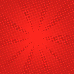 Retro rays comic red background. Gradient halftone pop art style