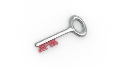 3d rendering of key with encrypted method with white background