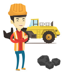 Obraz na płótnie Canvas Miner with a big excavator on background.