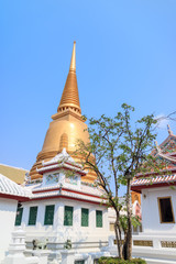 Wat Bowon Niwet Temple with golden pagoda near Khaosan Road, Bangkok, Thailand