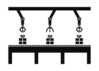 Conveyor line with automatic robots vector illustration