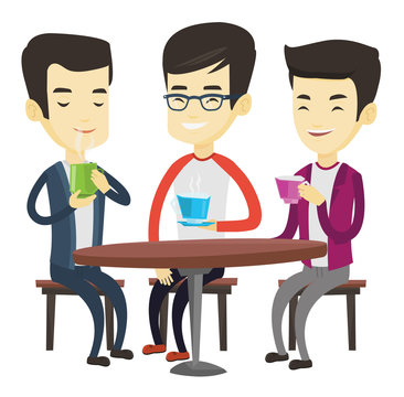 Group of men drinking hot and alcoholic drinks.