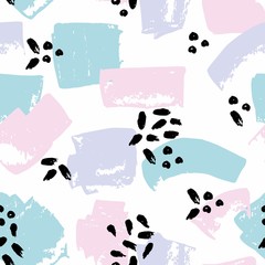 Abstract vector seamless pattern with brush strokes on a white background
