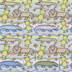 Seamless pattern with cute animals.