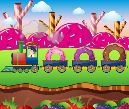 Candy land with train ride with donuts