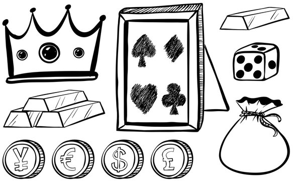 Doodles set with crown and coins