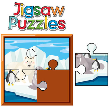 Jigsaw puzzle game with animals in Northpole