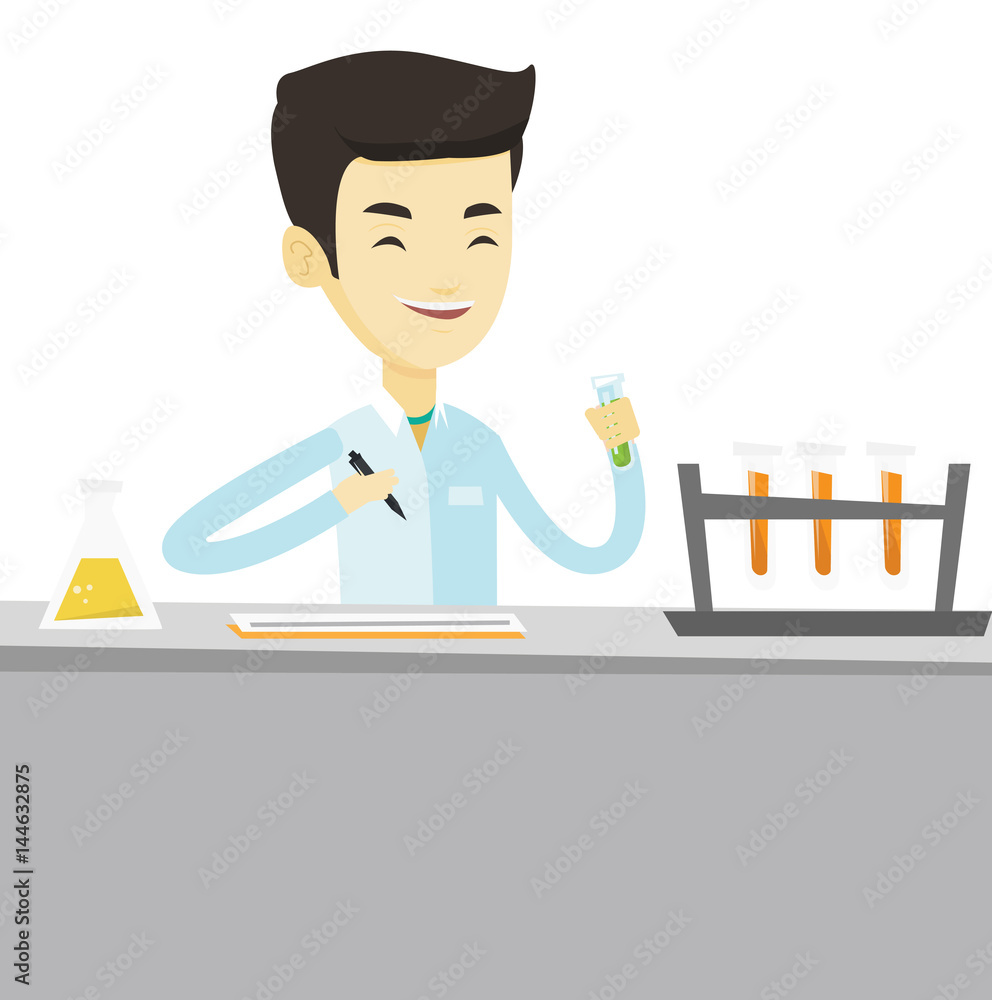 Sticker Laboratory assistant working vector illustration.