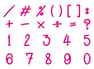 Font design for numbers and signs in pink color