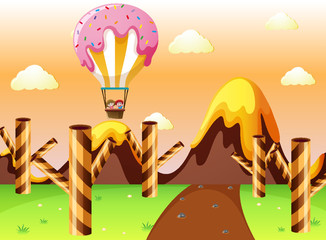 Obraz na płótnie Canvas Fantacy land with candy balloon and waffle trees