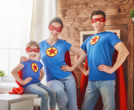 Girl, daddy and mom are Superhero